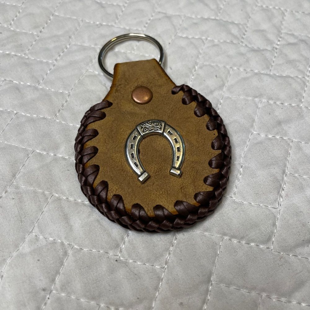 Handmade Custom Brown Keychain w/ Silver Toned Horse Shoe Insert - OS